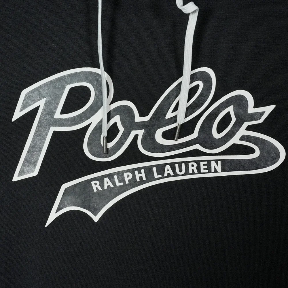 Polo Ralph Lauren Mens Black Spellout Varsity Stripe Pullover Hoodie Size Medium